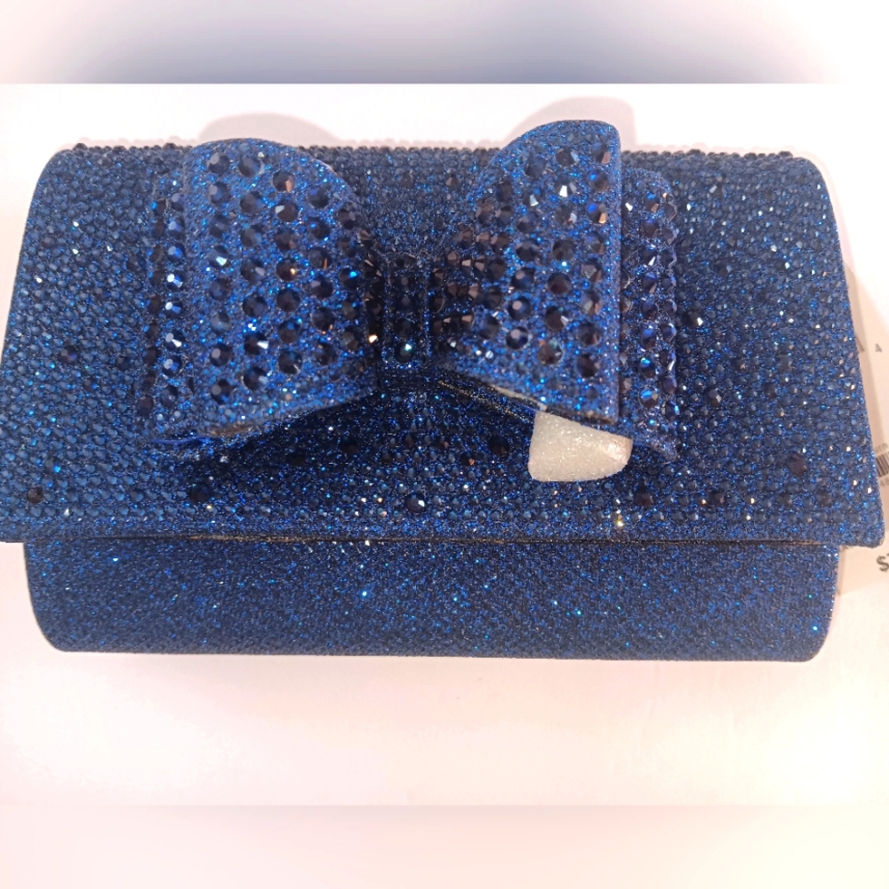 INC Women's Glitter Finger Grip Evening Bag, Navy  Tagged MSRP $79.50